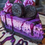 Purple Velvet Oreo Cheesecake topped with crushed Oreos