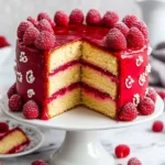 Delicious Raspberry Almond Cake topped with fresh raspberries and almond slices