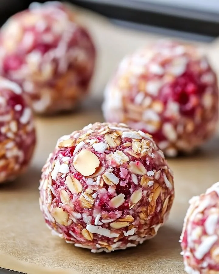 Homemade Raspberry Almond Energy Bites with nuts and dried fruit
