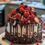 Slice of delicious Red Velvet Cheesecake Cake garnished with cream cheese frosting