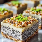 No-bake chia pudding bars topped with coconut and lime for a refreshing snack.