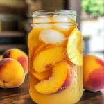 A refreshing glass of peach lemonade garnished with fresh peaches and mint leaves.