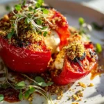 Deliciously stuffed Roasted Pepper Burrata Bombs with Pistachio-Chili Crumble
