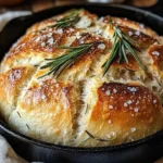 Rustic garlic rosemary skillet bread, fresh from the oven, golden and fluffy.