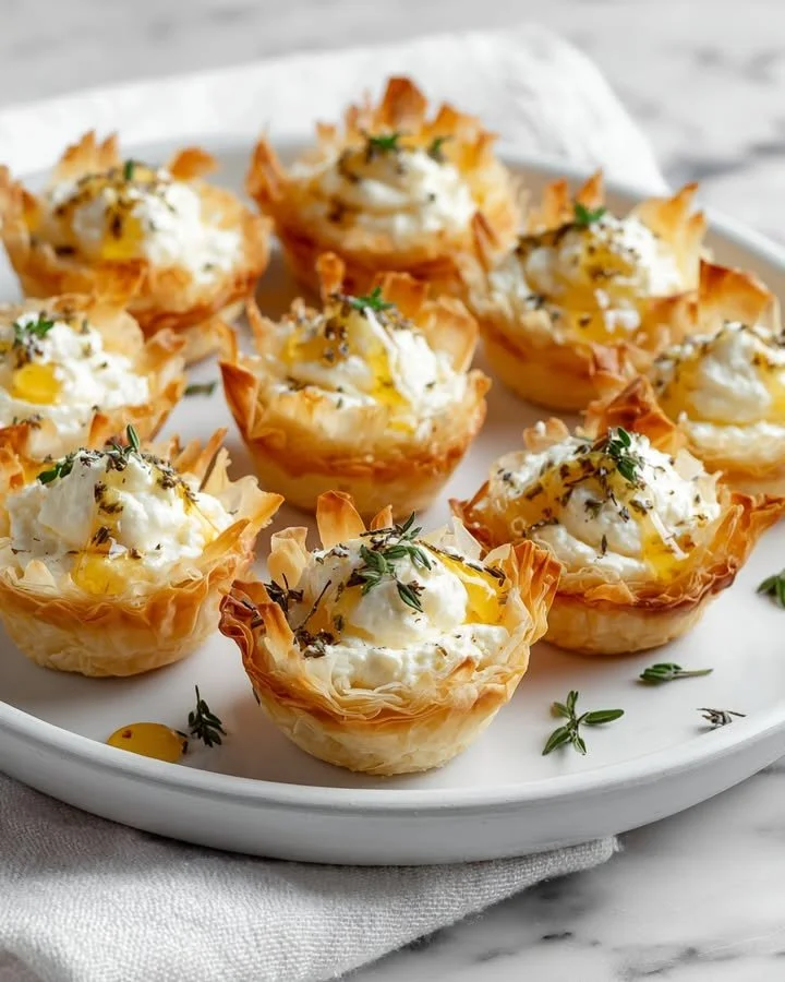 Savory lavender honey cheesecake bites with feta crust on a plate