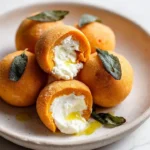 Savory mochi surprise with goat cheese and sage filling.