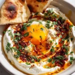 Savory yogurt bowl with jammy egg and chili crisp toppings