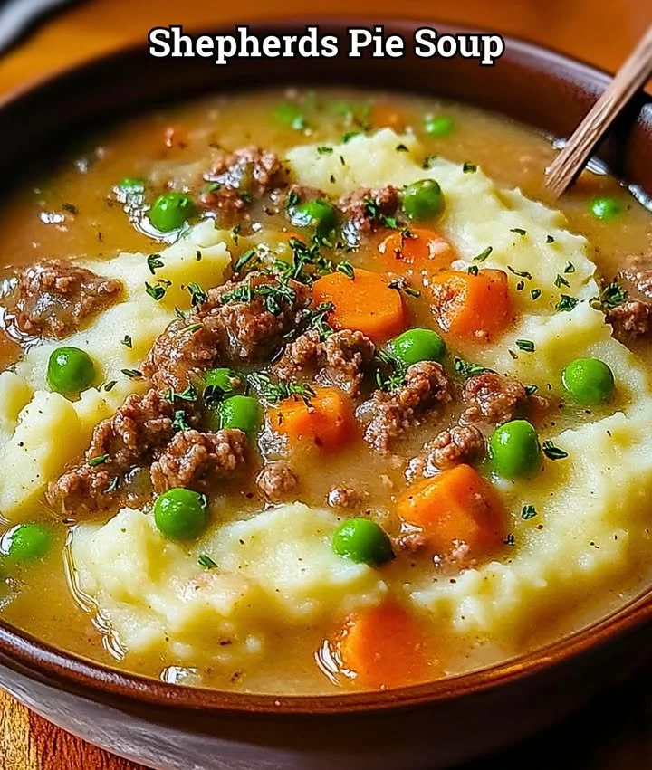 Bowl of delicious Shepherd's Pie Soup with beef and vegetables