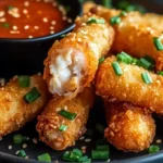 Shrimp and crab rangoon egg rolls served with a dipping sauce.