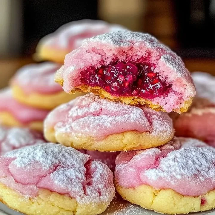 Soft and chewy raspberry sugar cookies on a white plate