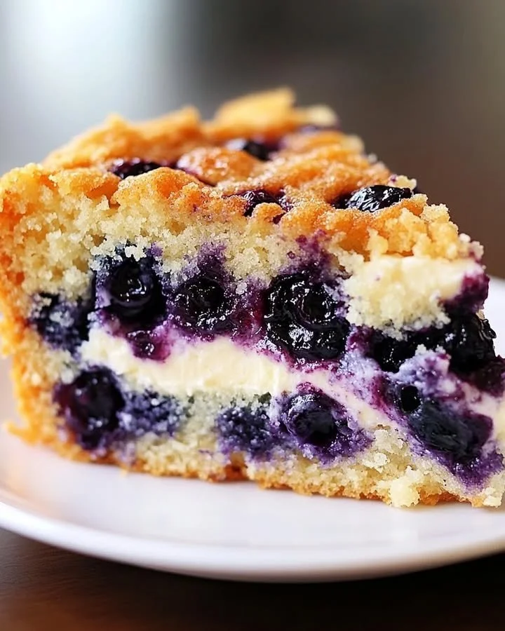 Sour cream blueberry coffee cake with fresh blueberries and crumb topping