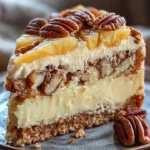 Slice of Southern Creamy Pineapple Pecan Cake with pecans on top