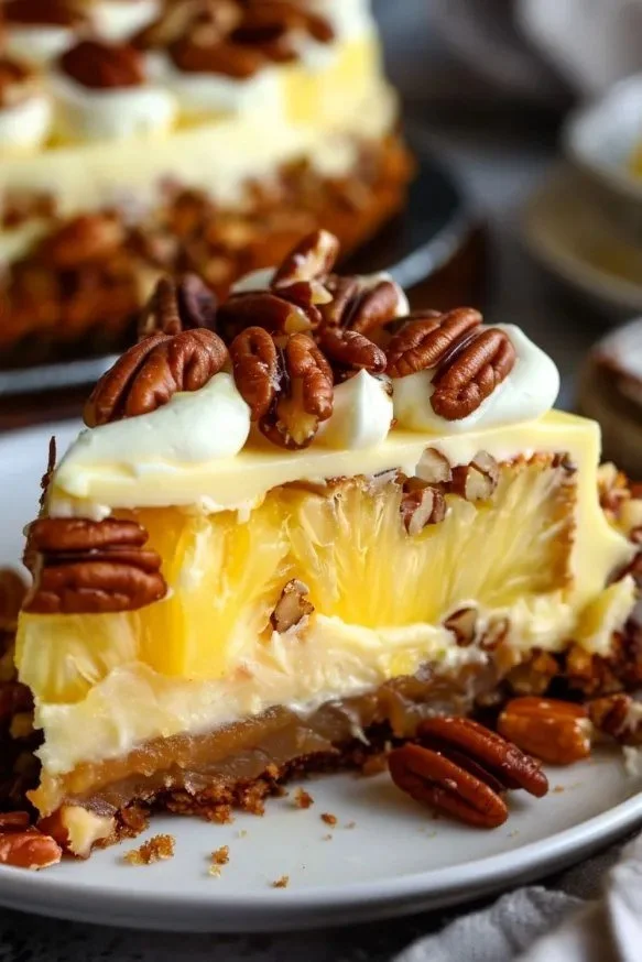 Southern Creamy Pineapple Pecan Cake with pineapple and pecans for a delightful dessert