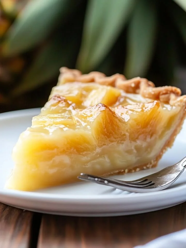 Delicious Southern Pineapple Pie served with whipped cream