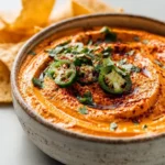 Spicy Cottage Cheese 'Queso' Dip served in a bowl with tortilla chips