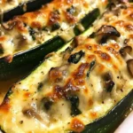 Spinach Mushroom and Ricotta Stuffed Zucchini on a plate