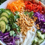 Delicious Spring Roll Salad topped with Spicy Ginger Dressing