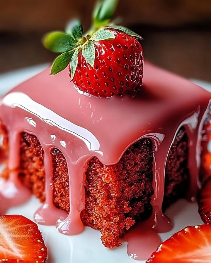 Delicious Strawberry Glaze Cake with fresh berry topping and creamy frosting