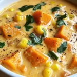 Bowl of creamy sweet potato chowder topped with fresh herbs