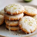 Lime chili shortbread cookies with coconut glaze on a decorative plate.