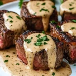Tender steak bites served in a creamy parmesan sauce