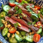 Delicious Thai Beef Salad with fresh vegetables and beef