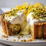 Burrata Explosion Tart garnished with fresh herbs and served on a rustic table