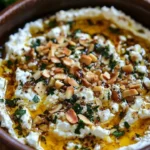 Thyme-infused feta and almond dip served in a bowl