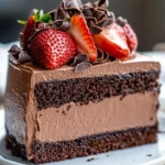 Decadent triple chocolate mousse cake with layers of rich chocolate cream