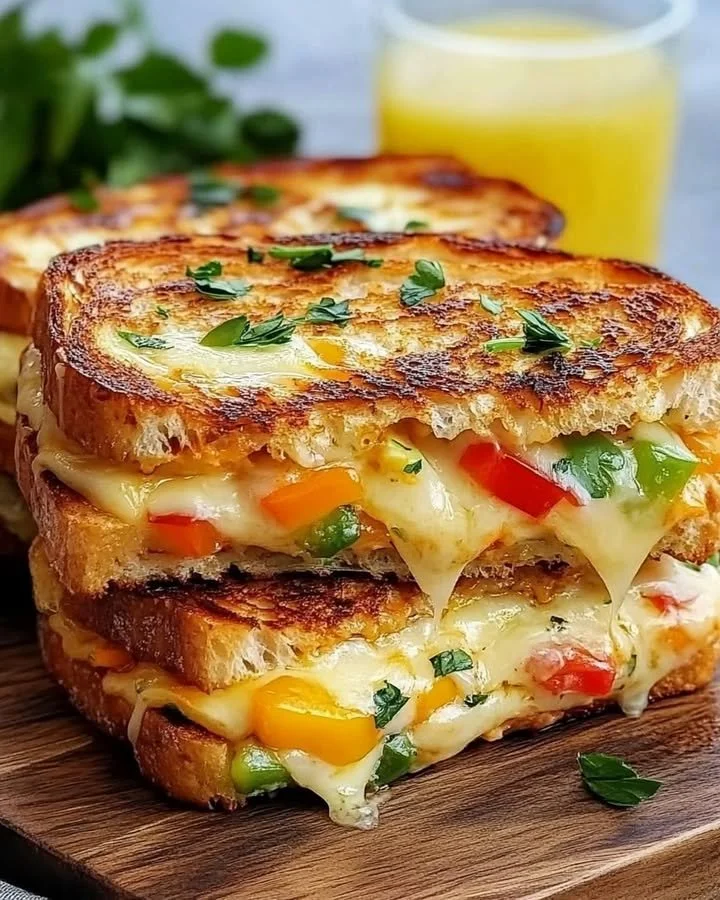 Delicious cheesy veggie sandwich grilled to perfection with fresh vegetables