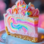Delicious Unicorn Cheesecake with vibrant marshmallow swirls