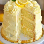 Delicious Velvet Lemon Cream Layer Cake with layers of lemon cream frosting