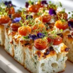 Whipped feta garden spread on golden focaccia bread