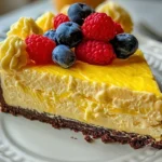 Delicious Yellow Velvet White Chocolate Cheesecake topped with vibrant yellow frosting