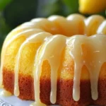 Zesty glazed lemon bundt cake topped with vibrant lemon glaze