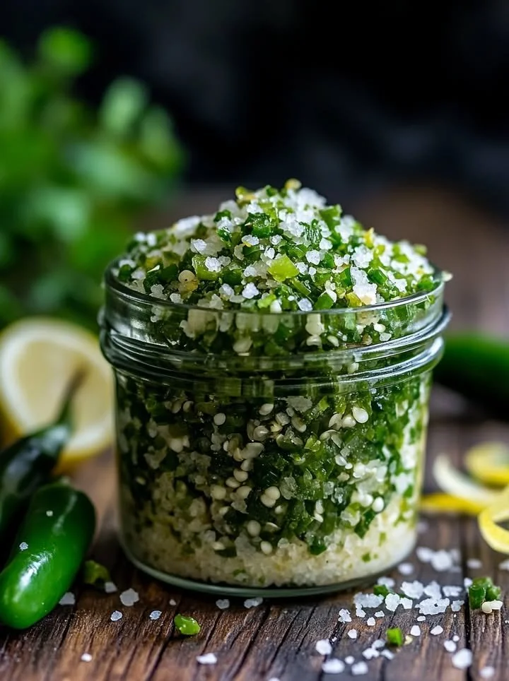 Zesty Jalapeño Salt in a decorative jar with spices
