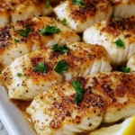 Zesty lemon butter fish fillet garnished with herbs and lemon slices