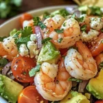Zesty lime shrimp salad with avocado and colorful vegetables